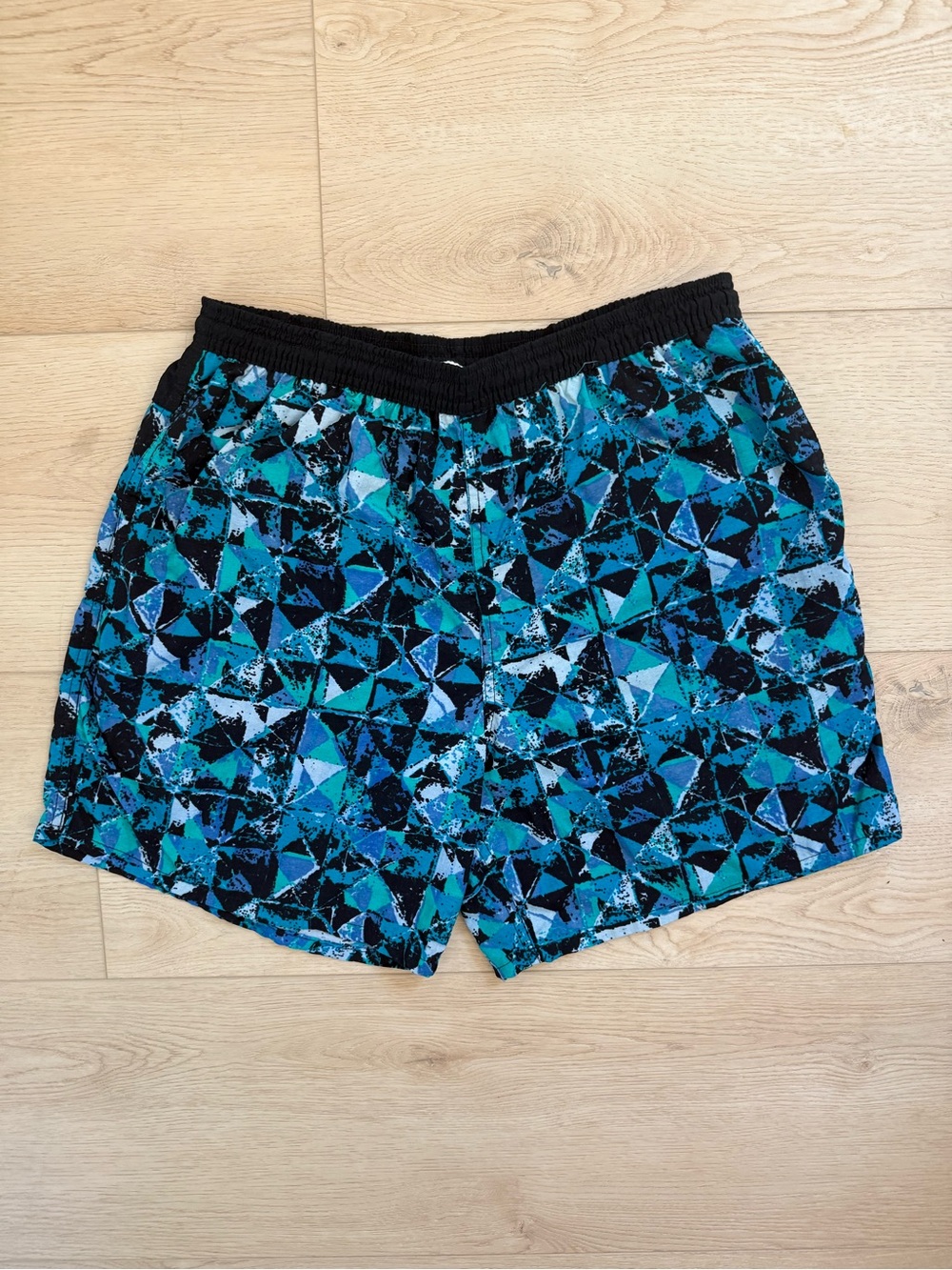 Vintage Redsand Men’s Blue Black Abstract Geometric Swim Trunks Lining Size S